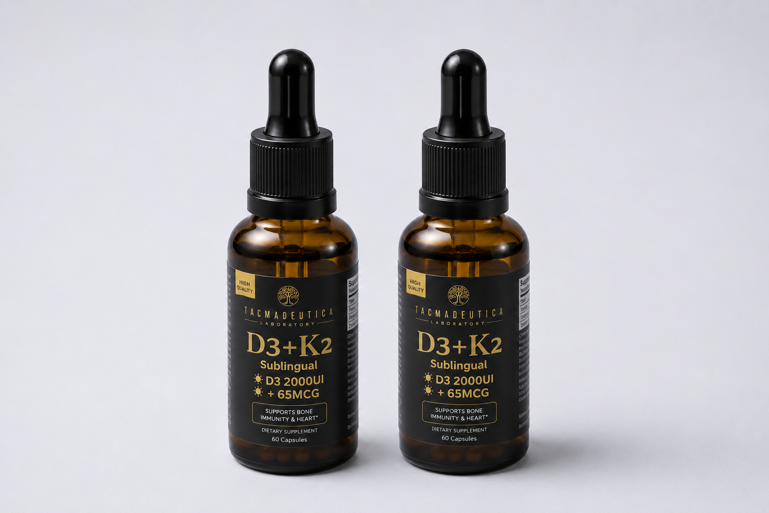Kit com 2 frascos de D3 + K2 Sublingual, 2000UI + 65mcg